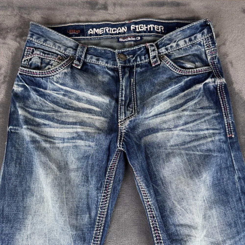 American Fighter Jeans Men's 34 x 30 Blue Legend SLIM STRAIGHT Embroidered